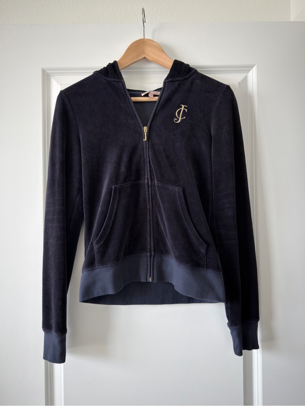 Juicy Couture vintage y2k Black Velour Zip Hoodie with Gold Logo